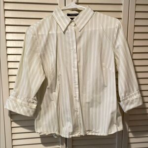 White and Green Striped Button-Up Shirt